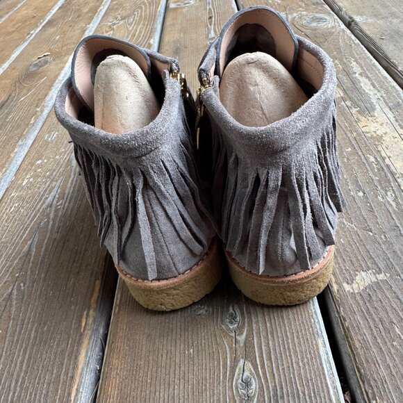 Like New Kate Spade Bitsy Gray Fringe Tassel Suede Moccasin Booties Women's 10M - Picture 8 of 14